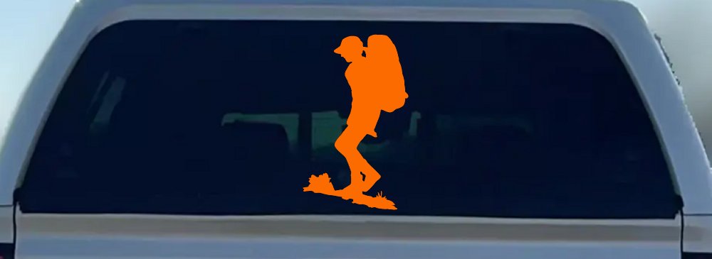 Hiker With Backpack Hiking Car or Truck Window Decal Sticker (Orange)