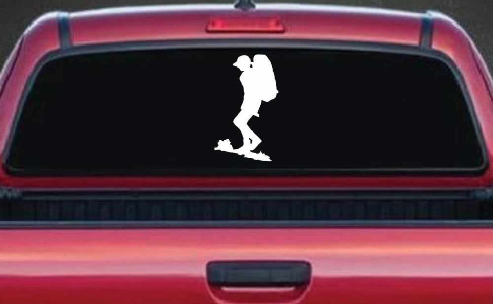 Hiker With Backpack Hiking Car or Truck Window Vinyl Decal Sticker (White)