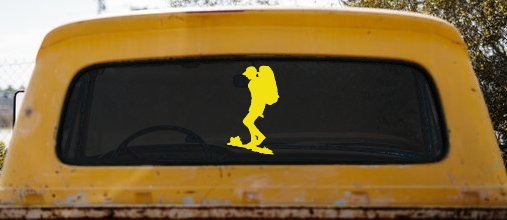 Hiker With Backpack Hiking Car or Truck Window Decal Sticker (Yellow)