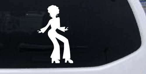 Disco Woman with a Fro Car or Truck Window Decal Sticker (White)