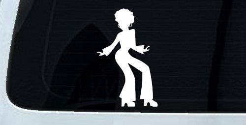 Disco Woman with a Fro Car or Truck Window Vinyl Decal Sticker (White)