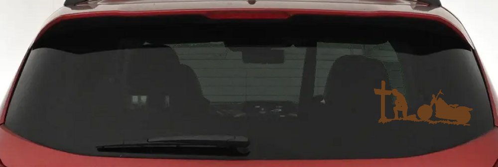 Christian Biker Kneeling at The Cross Car or Truck Window Decal Sticker