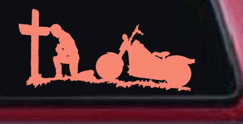 Christian Biker Kneeling at The Cross Car or Truck Window Decal Sticker