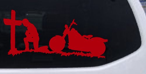 Christian Biker Kneeling at The Cross Car or Truck Window Decal Sticker