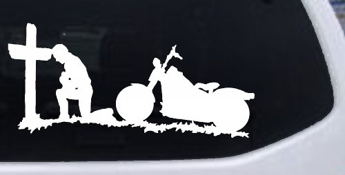Christian Biker Kneeling at The Cross Car or Truck Window Decal Sticker