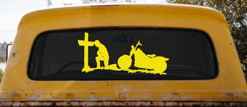 Christian Biker Kneeling at The Cross Car or Truck Window Decal Sticker