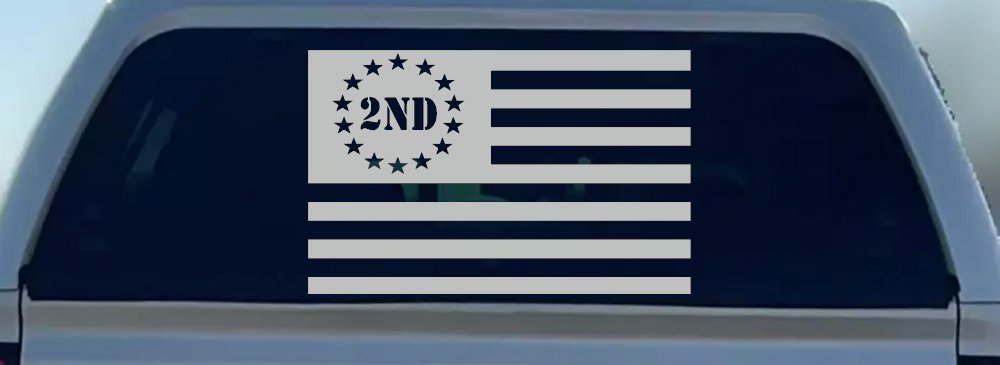 US United States Flag 2nd Amendment Pro Gun Guns Car or Truck Window Decal Sticker (Light Gray)