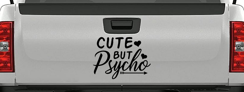 Cute But Psycho Hearts and Arrow Funny Car or Truck Window Decal Sticker (Black)