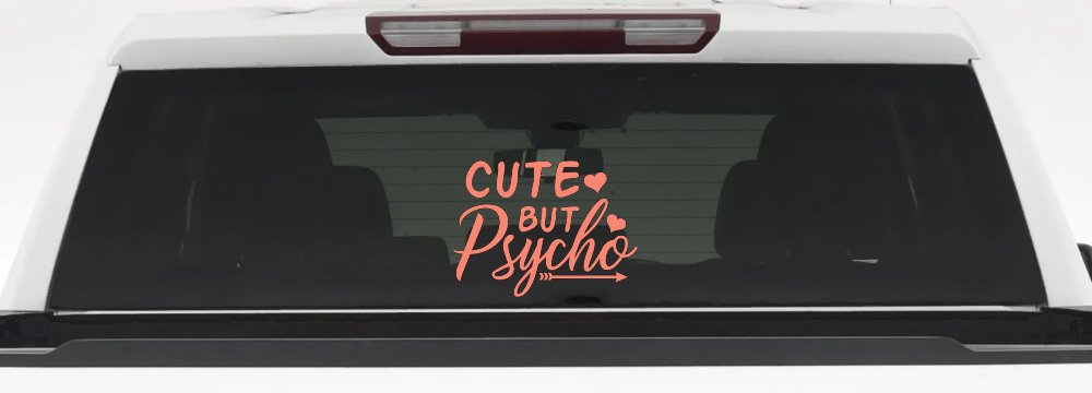 Cute But Psycho Hearts and Arrow Funny Car or Truck Window Decal Sticker (Coral)