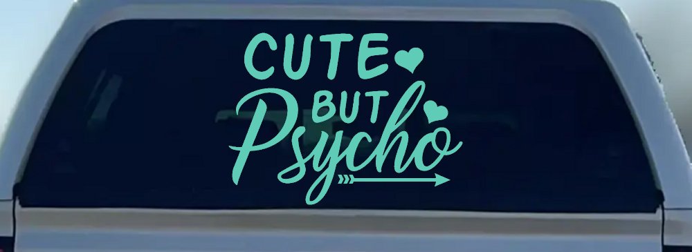 Cute But Psycho Hearts and Arrow Funny Car or Truck Window Decal Sticker