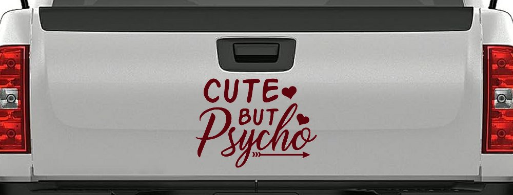Cute But Psycho Hearts and Arrow Funny Car or Truck Window Decal Sticker (Purple Red)
