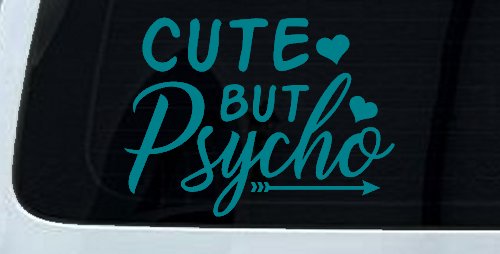 Cute But Psycho Hearts and Arrow Funny Car or Truck Window Decal Sticker (Turquoise Blue)