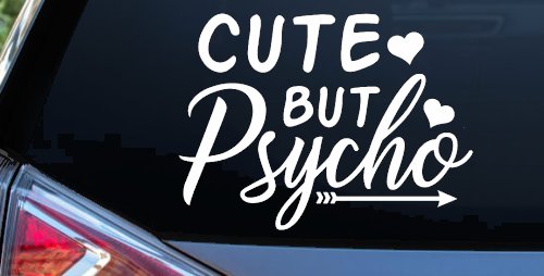 Cute But Psycho Hearts and Arrow Funny Car or Truck Window Decal Sticker