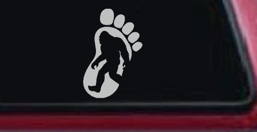 Bigfoot Sasquatch In Bigfoot Print Car or Truck Window Decal Sticker (Light Gray)