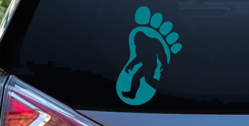Bigfoot Sasquatch In Bigfoot Print Car or Truck Window Decal Sticker (Turquoise Blue)