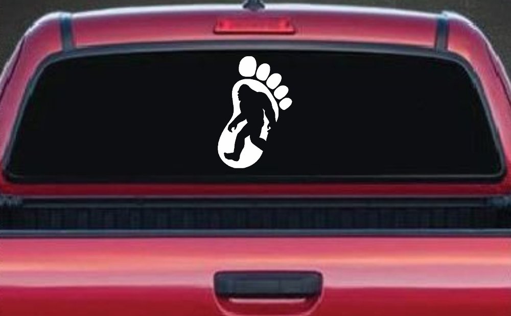 Bigfoot Sasquatch In Bigfoot Print Car or Truck Window Decal Sticker