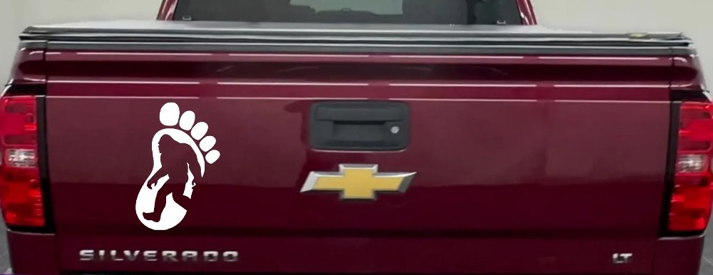 Bigfoot Sasquatch In Bigfoot Print Car or Truck Window Decal Sticker