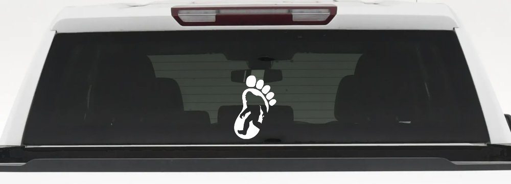Bigfoot Sasquatch In Bigfoot Print Car or Truck Window Decal Sticker (White)