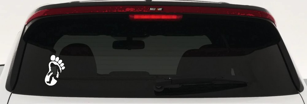 Bigfoot Sasquatch In Bigfoot Print Car or Truck Window Decal Sticker (White)