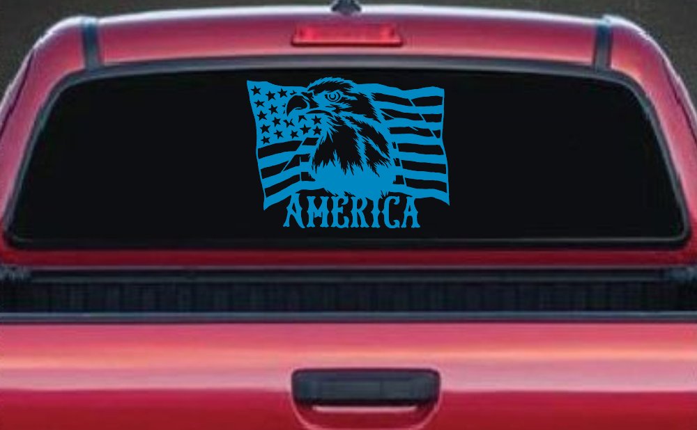 Bald Eagle Over The American Flag Patriotic Car or Truck Window Decal Sticker