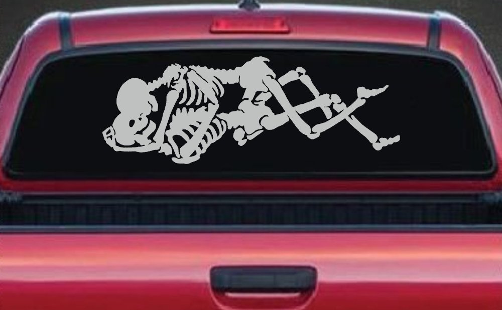 Skeleton Love Skulls Car or Truck Window Decal Sticker (Light Gray)