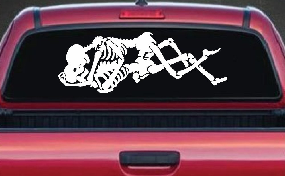 Skeleton Love Skulls Car or Truck Window Vinyl Decal Sticker (White)