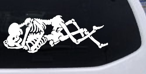 Skeleton Love Skulls Car or Truck Window Decal Sticker (White)