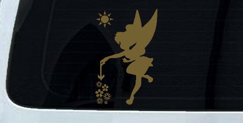 Tinkerbell Making Flowers Grow Cartoons Car or Truck Window Decal Sticker (Gold)