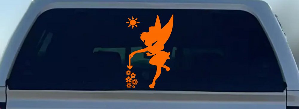 Tinkerbell Making Flowers Grow Cartoons Car or Truck Window Decal Sticker (Orange)
