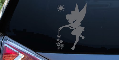 Tinkerbell Making Flowers Grow Cartoons Car or Truck Window Decal Sticker (Silver)