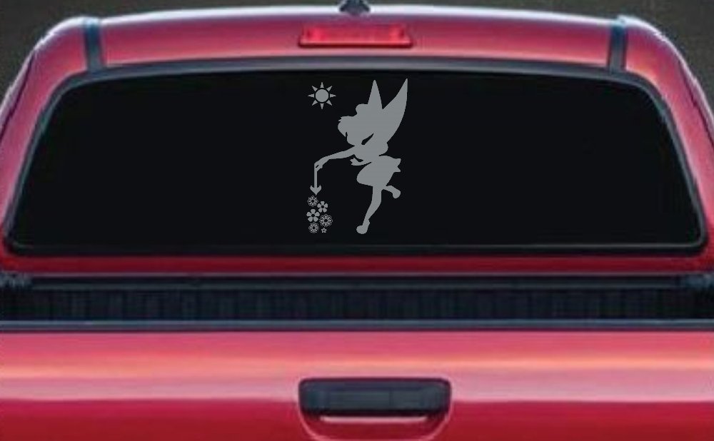 Tinkerbell Making Flowers Grow Cartoons Car or Truck Window Decal Sticker (Telegrey)