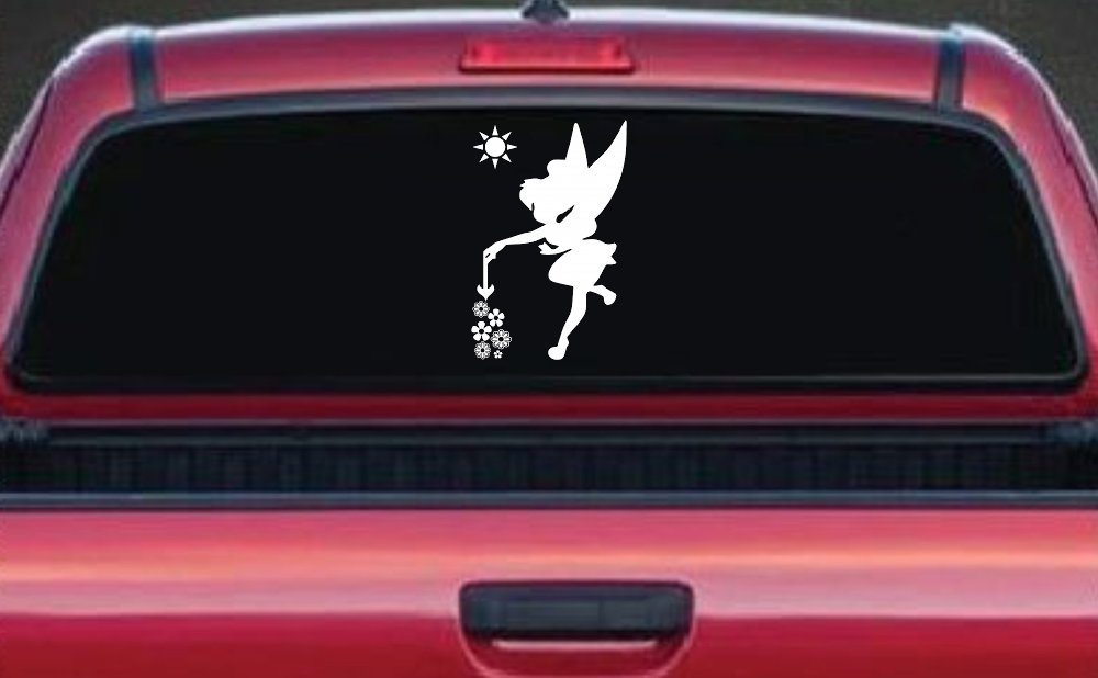 Tinkerbell Making Flowers Grow Cartoons Car or Truck Window Decal Sticker (White)