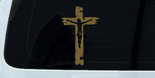 Jesus on the Cross Christian Car or Truck Window Decal Sticker (Gold)