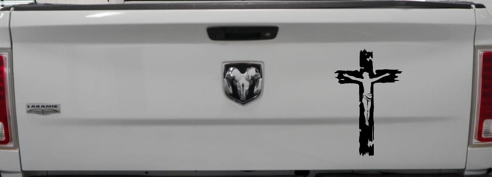 Jesus on the Cross Christian Car or Truck Window Vinyl Decal Sticker (Matte Black)