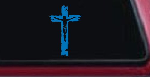 Jesus on the Cross Christian Car or Truck Window Decal Sticker (Sky Blue)