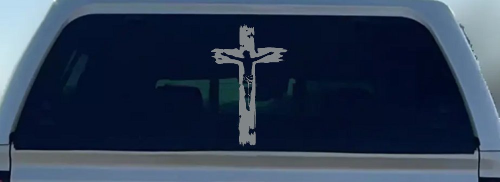 Jesus on the Cross Christian Car or Truck Window Decal Sticker (Telegrey)