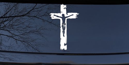 Jesus on the Cross Christian Car or Truck Window Decal Sticker (White)