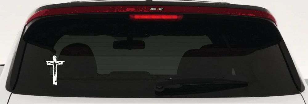 Jesus on the Cross Christian Car or Truck Window Vinyl Decal Sticker (White)