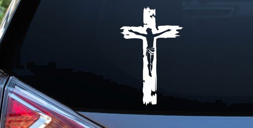 Jesus on the Cross Christian Car or Truck Window Vinyl Decal Sticker (White)