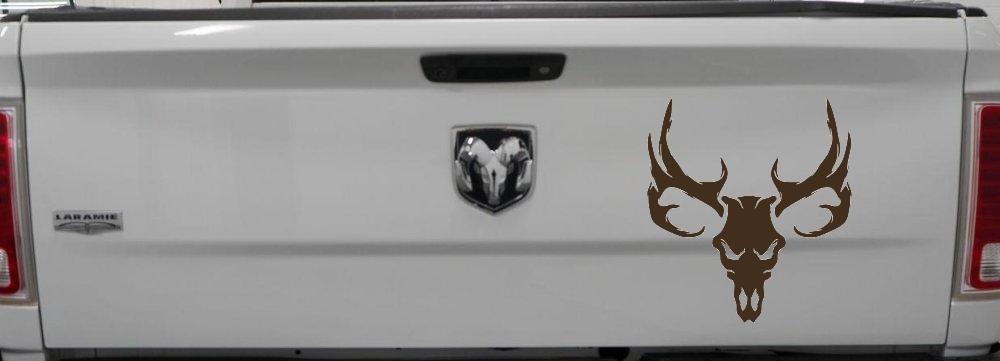 Tribal Buck Deer Skull with Huge Horns and Rack Hunting Car or Truck Window Decal Sticker