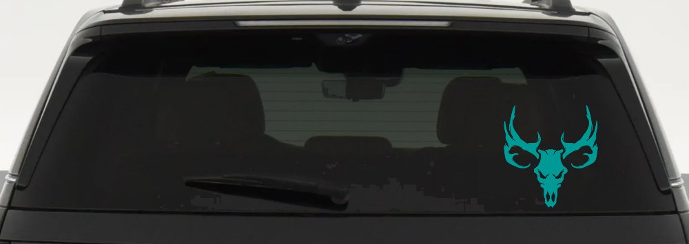Tribal Buck Deer Skull with Huge Horns and Rack Hunting Car or Truck Window Decal Sticker (Turquoise)