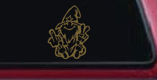 Wizard Shooting Bird and Giving Peace Sign Funny Car or Truck Window Decal Sticker (Gold)