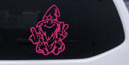 Wizard Shooting Bird and Giving Peace Sign Funny Car or Truck Window Decal Sticker (Hot Pink)