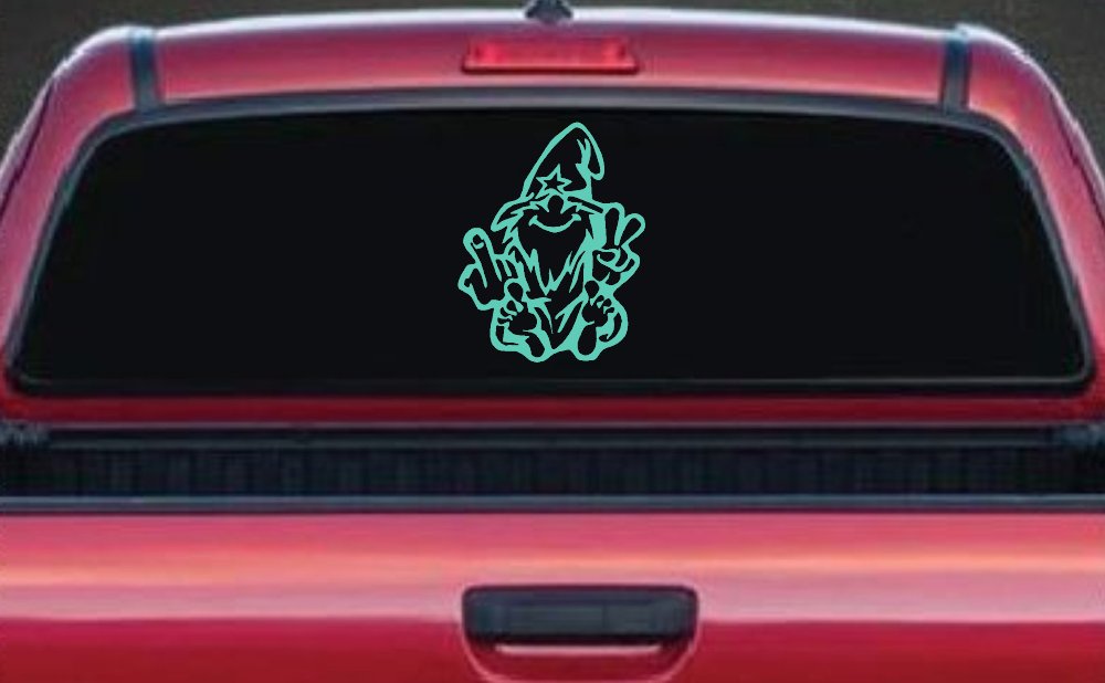 Wizard Shooting Bird and Giving Peace Sign Funny Car or Truck Window Vinyl Decal Sticker (Mint)