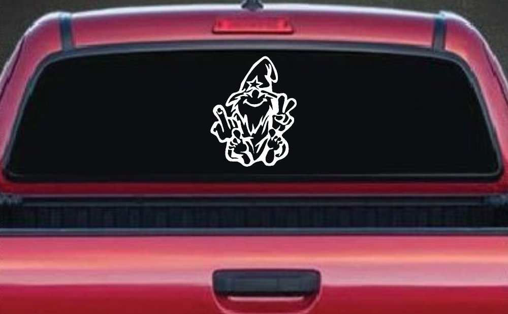 Wizard Shooting Bird and Giving Peace Sign Funny Car or Truck Window Vinyl Decal Sticker (White)