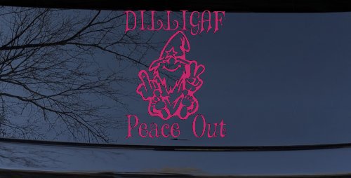 DILLIGAF Wizard Peace Out Funny Car or Truck Window Decal Sticker (Hot Pink)