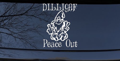 DILLIGAF Wizard Peace Out Funny Car or Truck Window Decal Sticker (White)