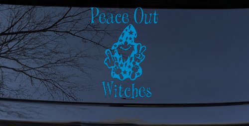 Peace Out Witches With Wizard Shooting Bird and Peace Sign Funny Car or Truck Window Decal Sticker