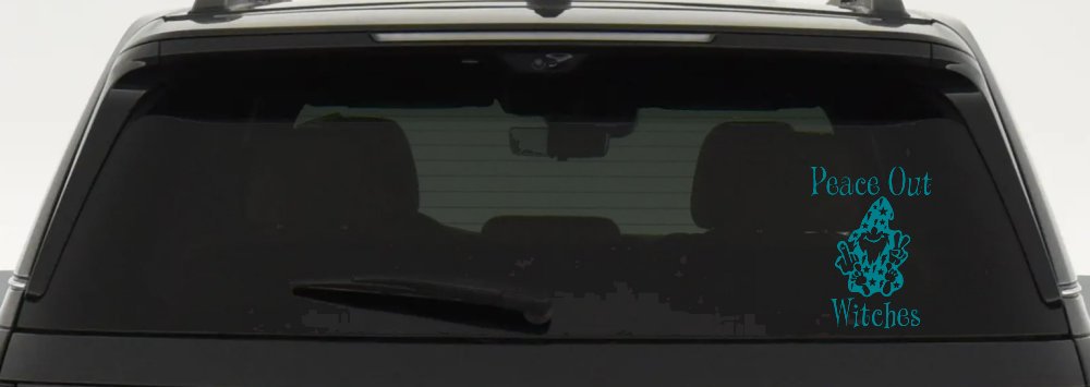 Peace Out Witches With Wizard Shooting Bird and Peace Sign Funny Car or Truck Window Vinyl Decal Sticker (Turquoise Blue)