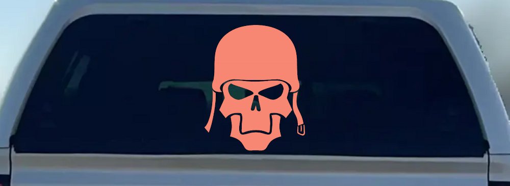 Skull with Helmet Biker Car or Truck Window Vinyl Decal Sticker (Coral)